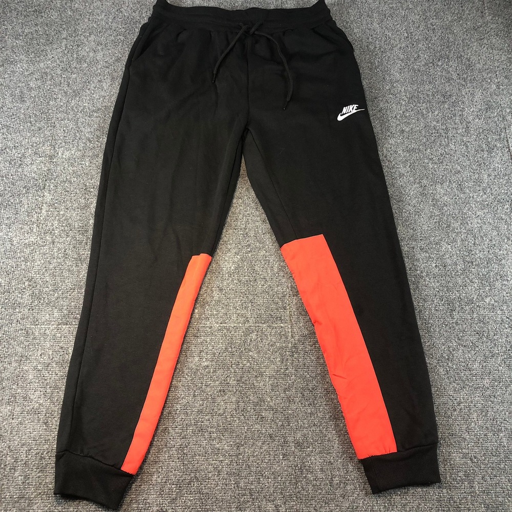 Nike Mens Medium Black Joggers Track Pants Red Accent Sportswear Lounge Casual